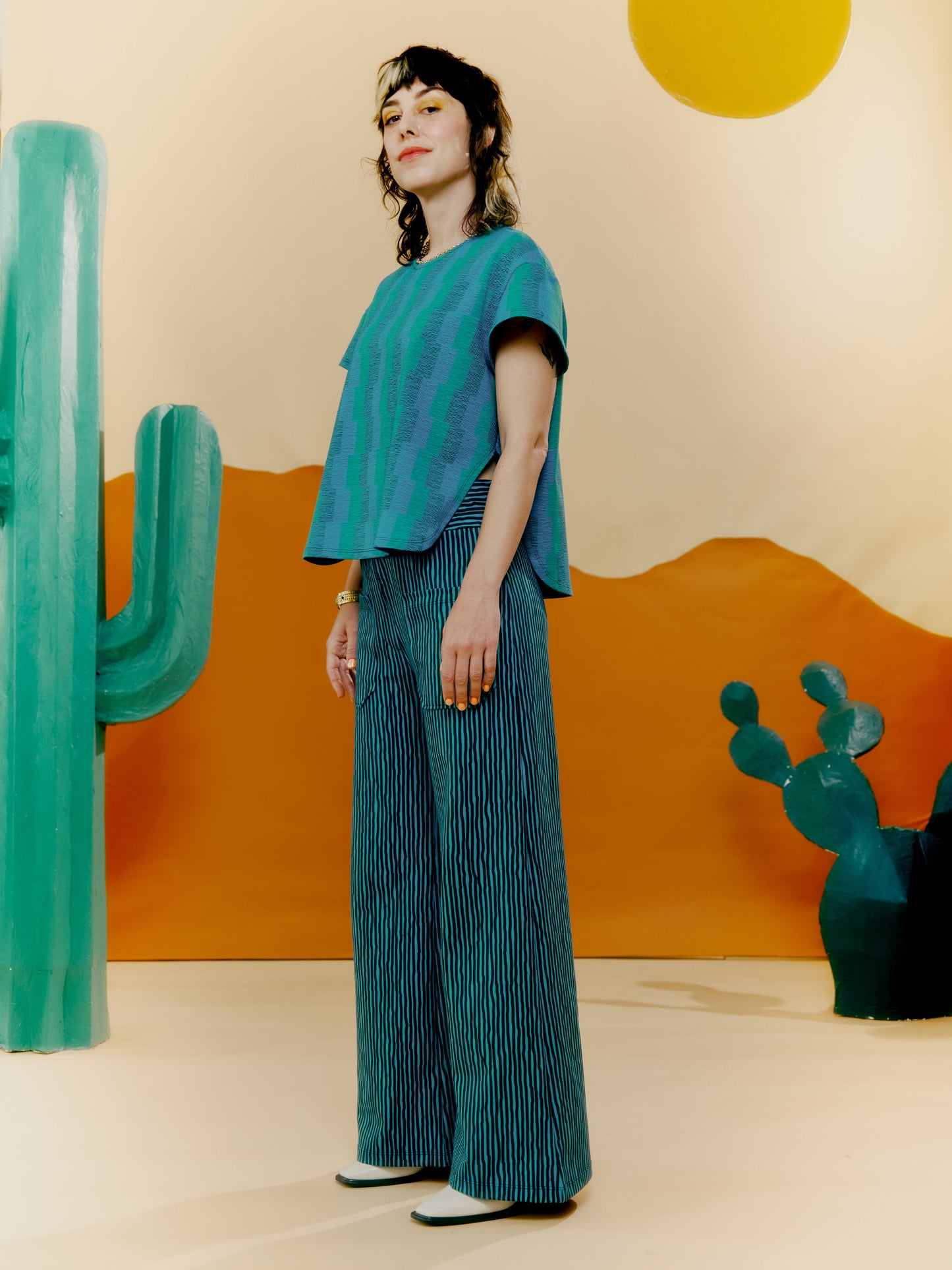 Side Slit Tee - Textured Stripes