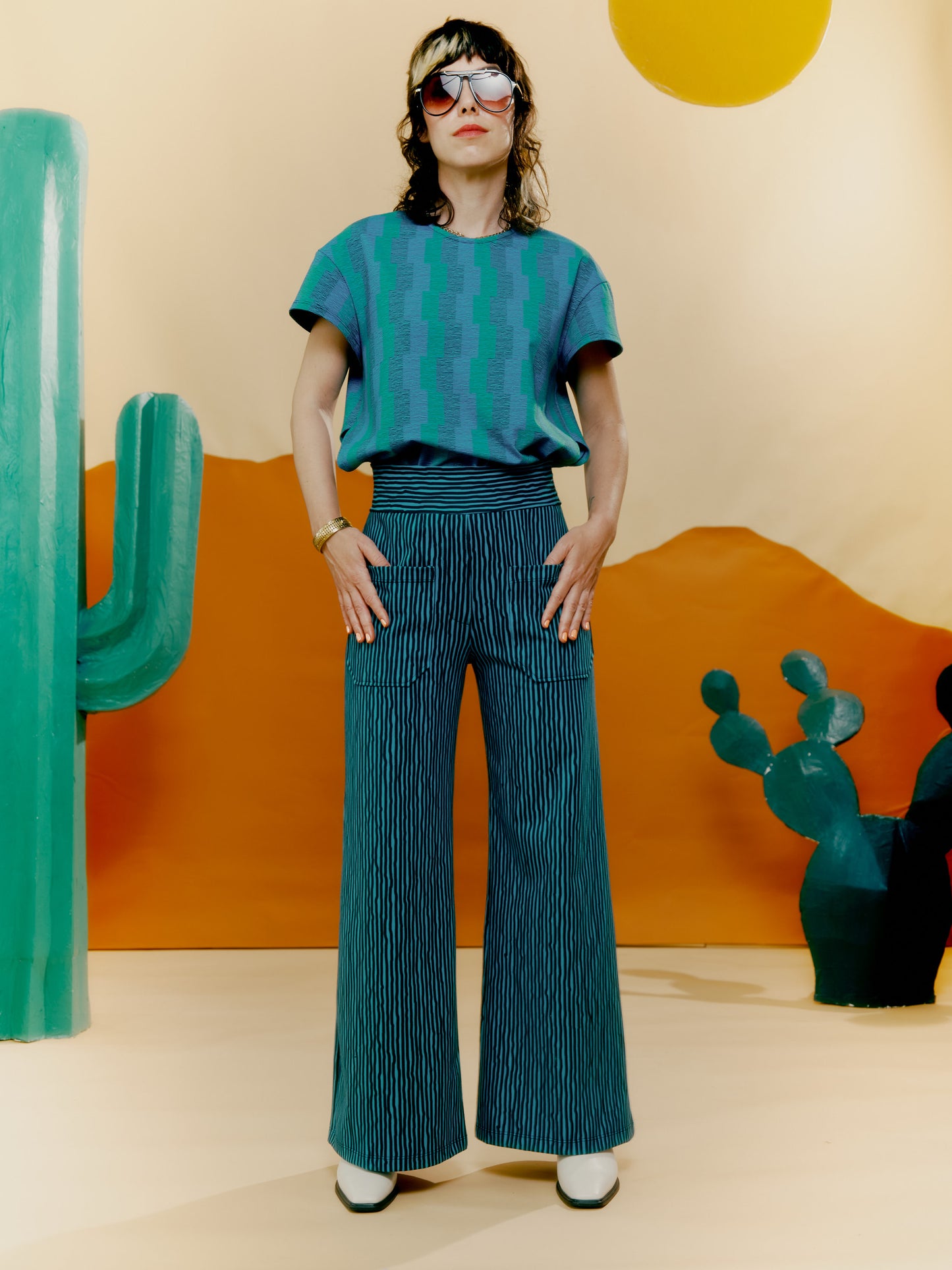 Side Slit Tee - Textured Stripes
