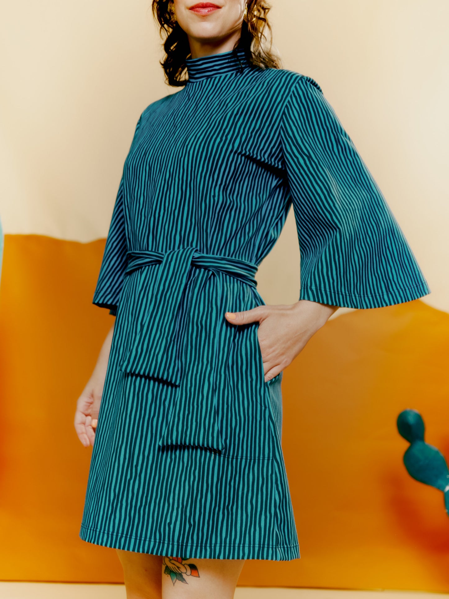 Shift Dress - Drawn Pinstripe