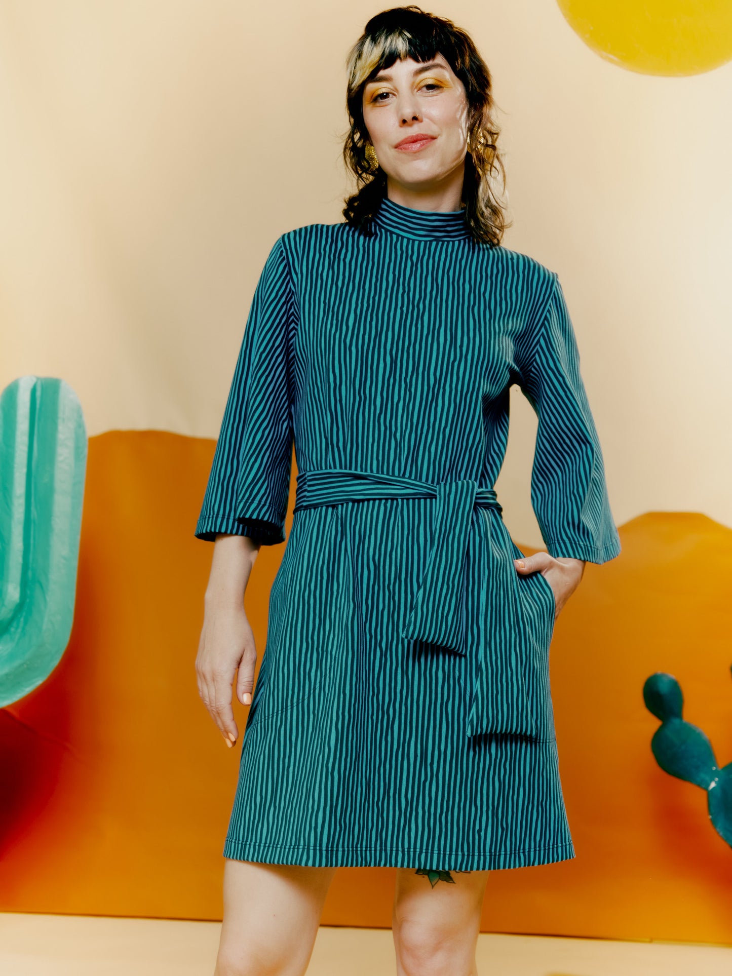 Shift Dress - Drawn Pinstripe