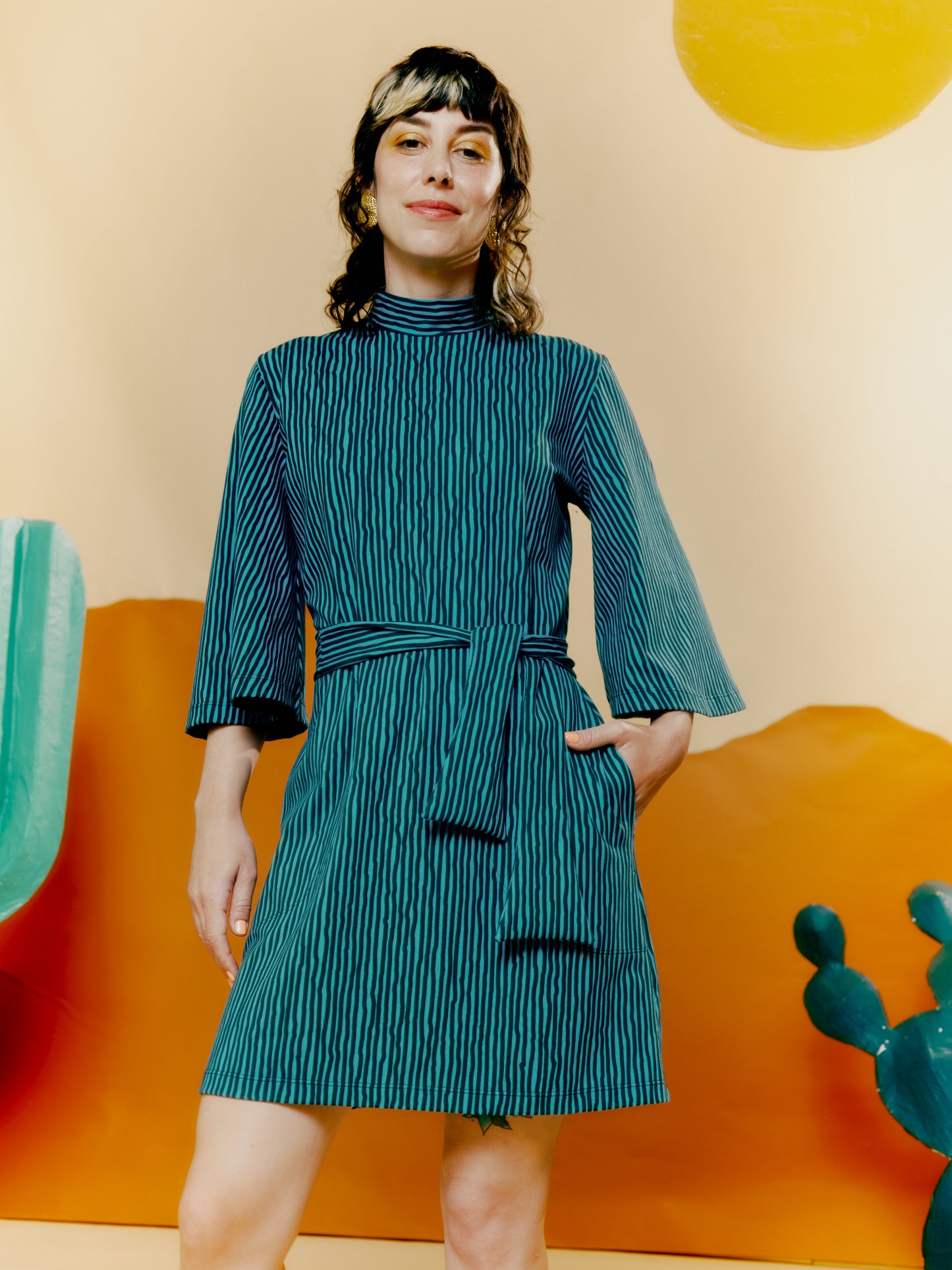 Shift Dress - Drawn Pinstripe