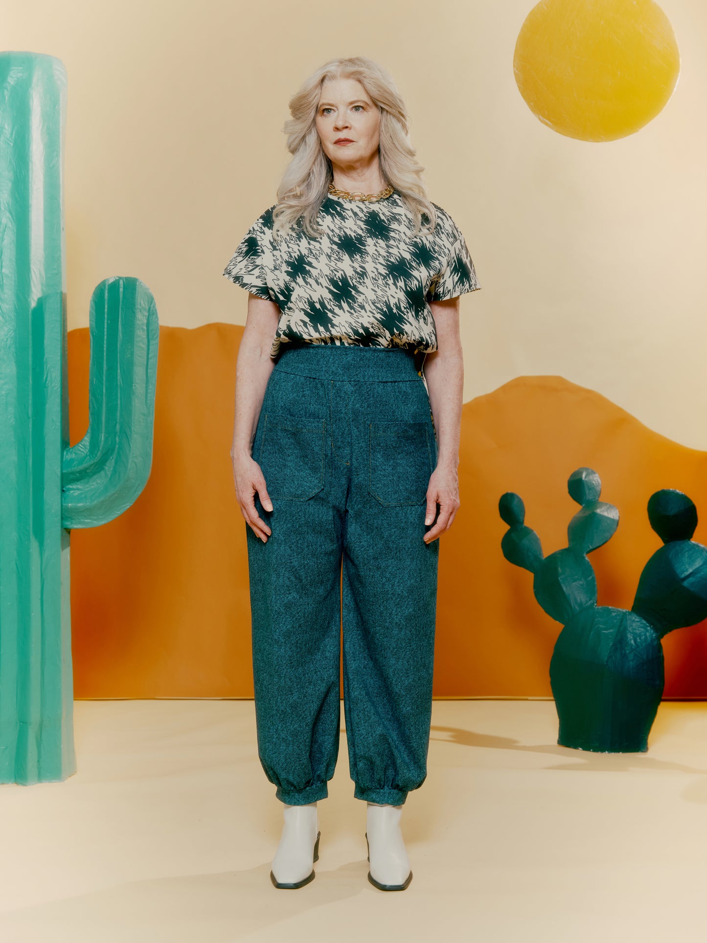 Lantern Pant - Denim Print Blue