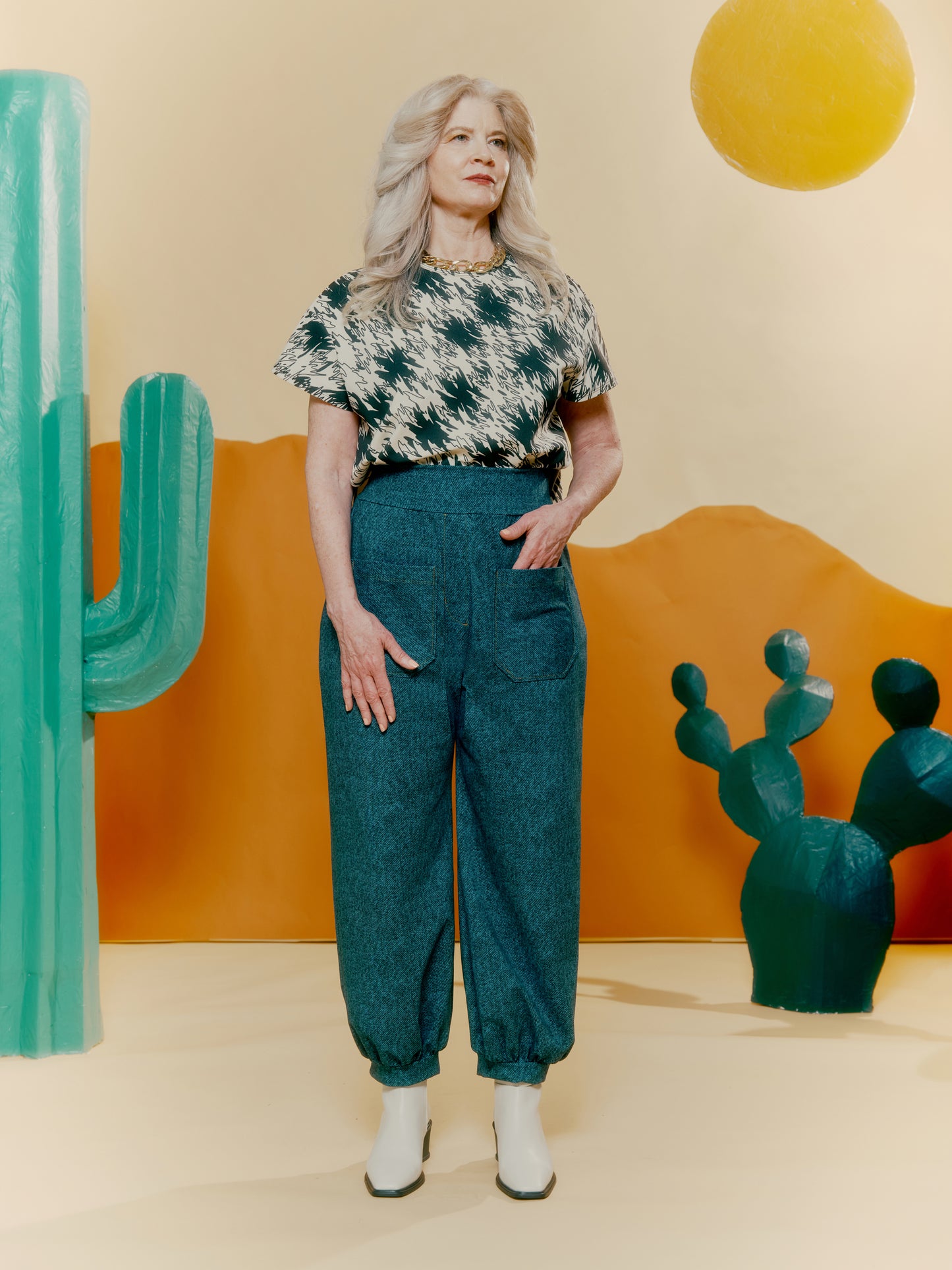 Lantern Pant - Denim Print Blue