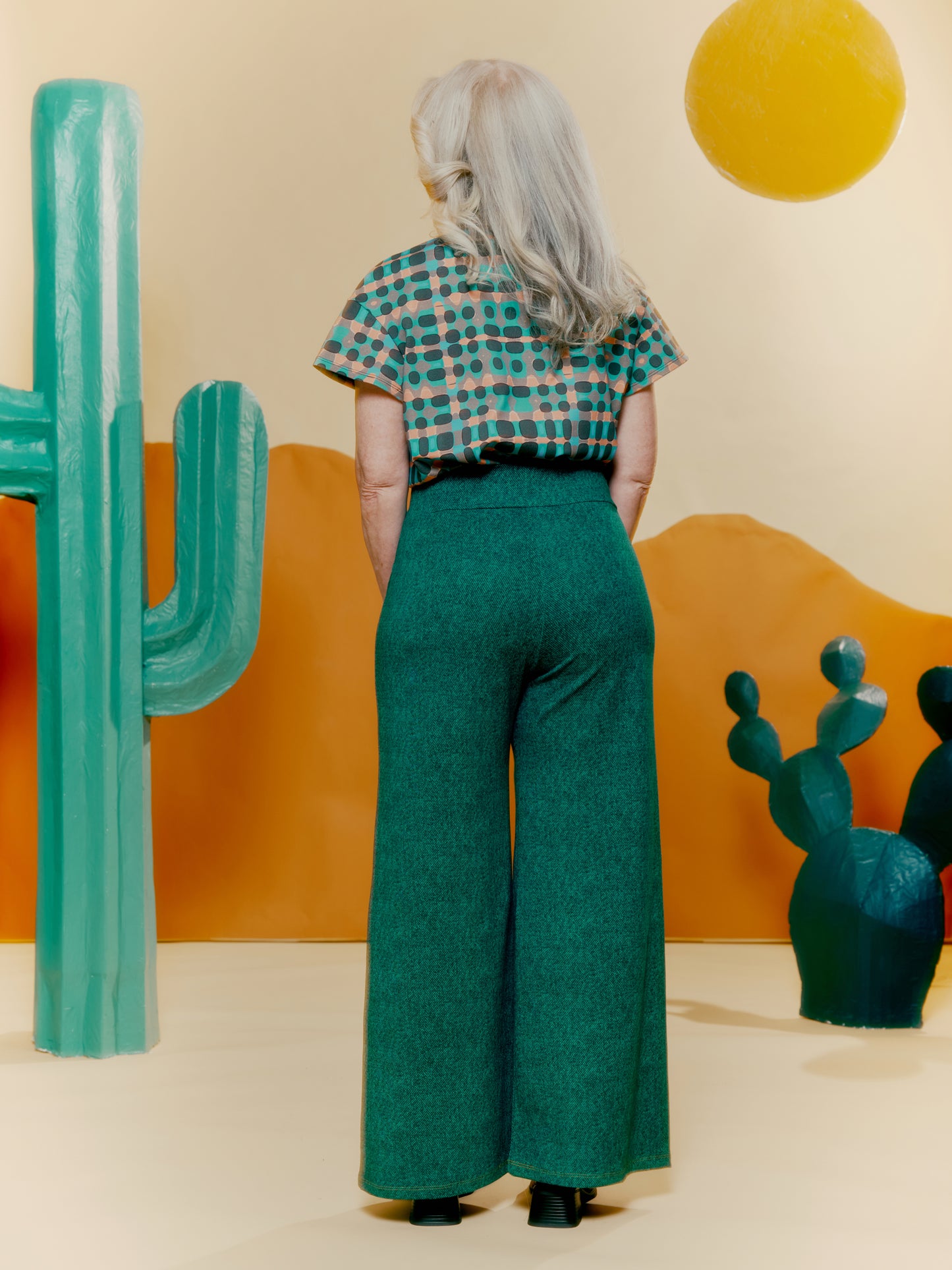 Wide Leg Trouser - Denim Print Green
