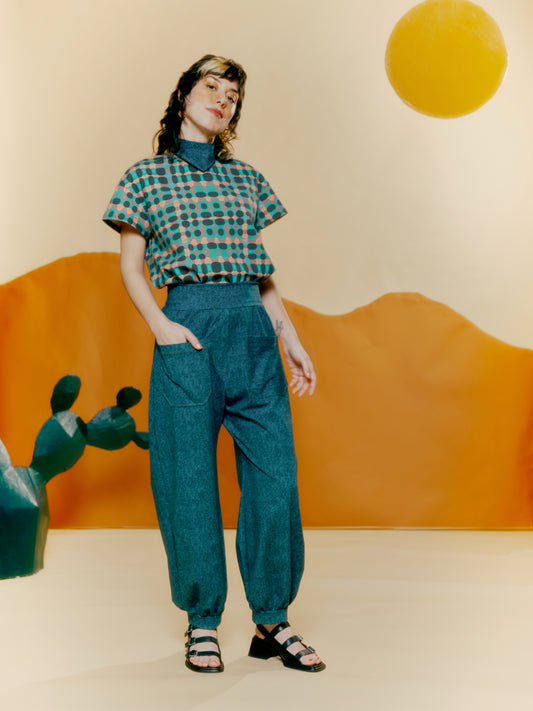 Lantern Pant - Denim Print Blue