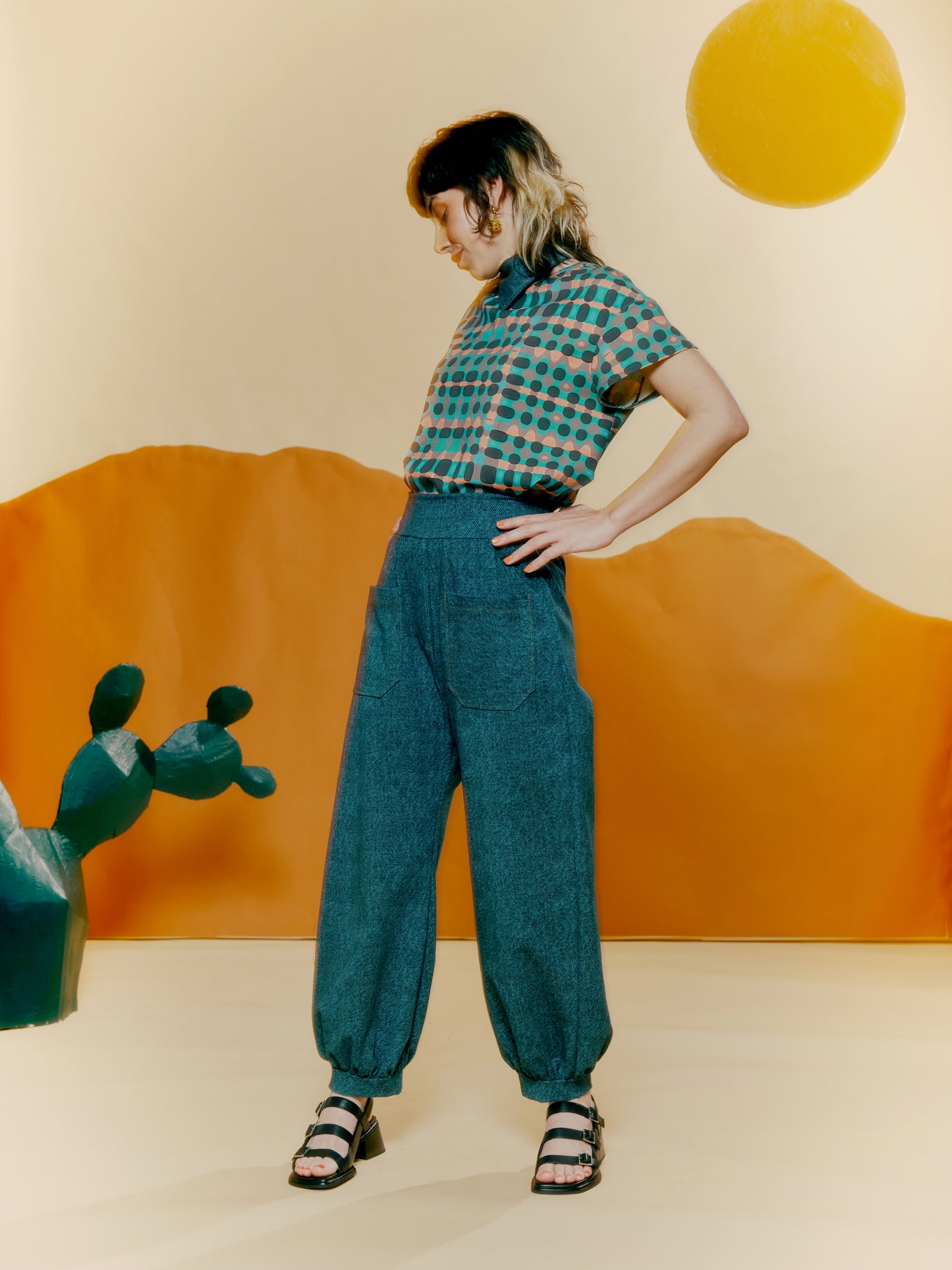 Lantern Pant - Denim Print Blue