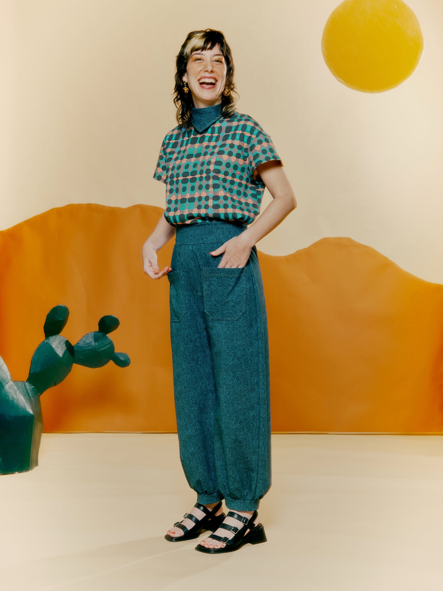 Lantern Pant - Denim Print Blue