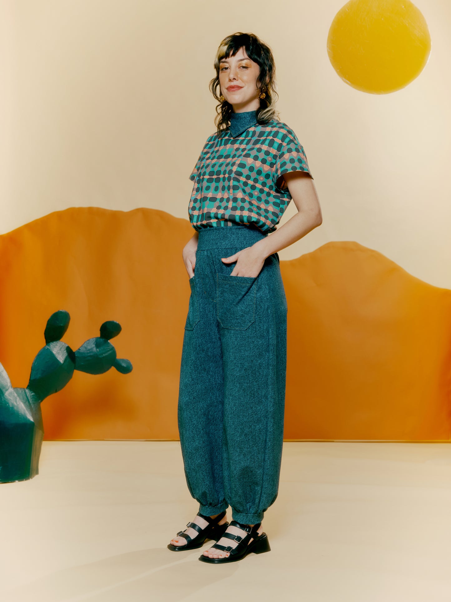 Lantern Pant - Denim Print Blue