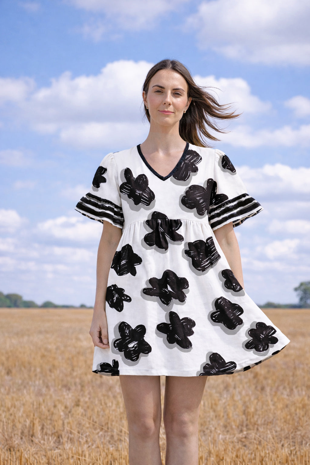 black and white babydoll dress Ramona contrast