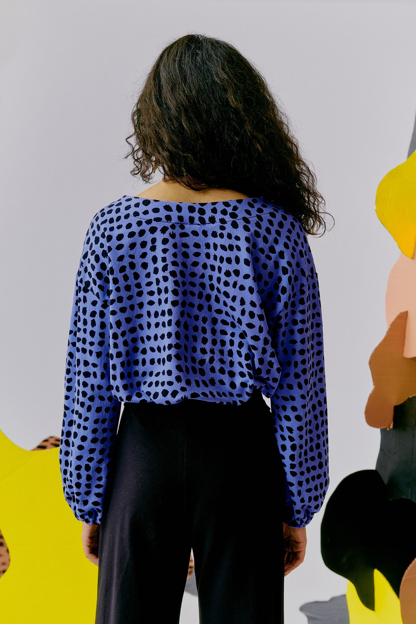 Cropped Drawstring Sweatshirt - Cornflower Spots