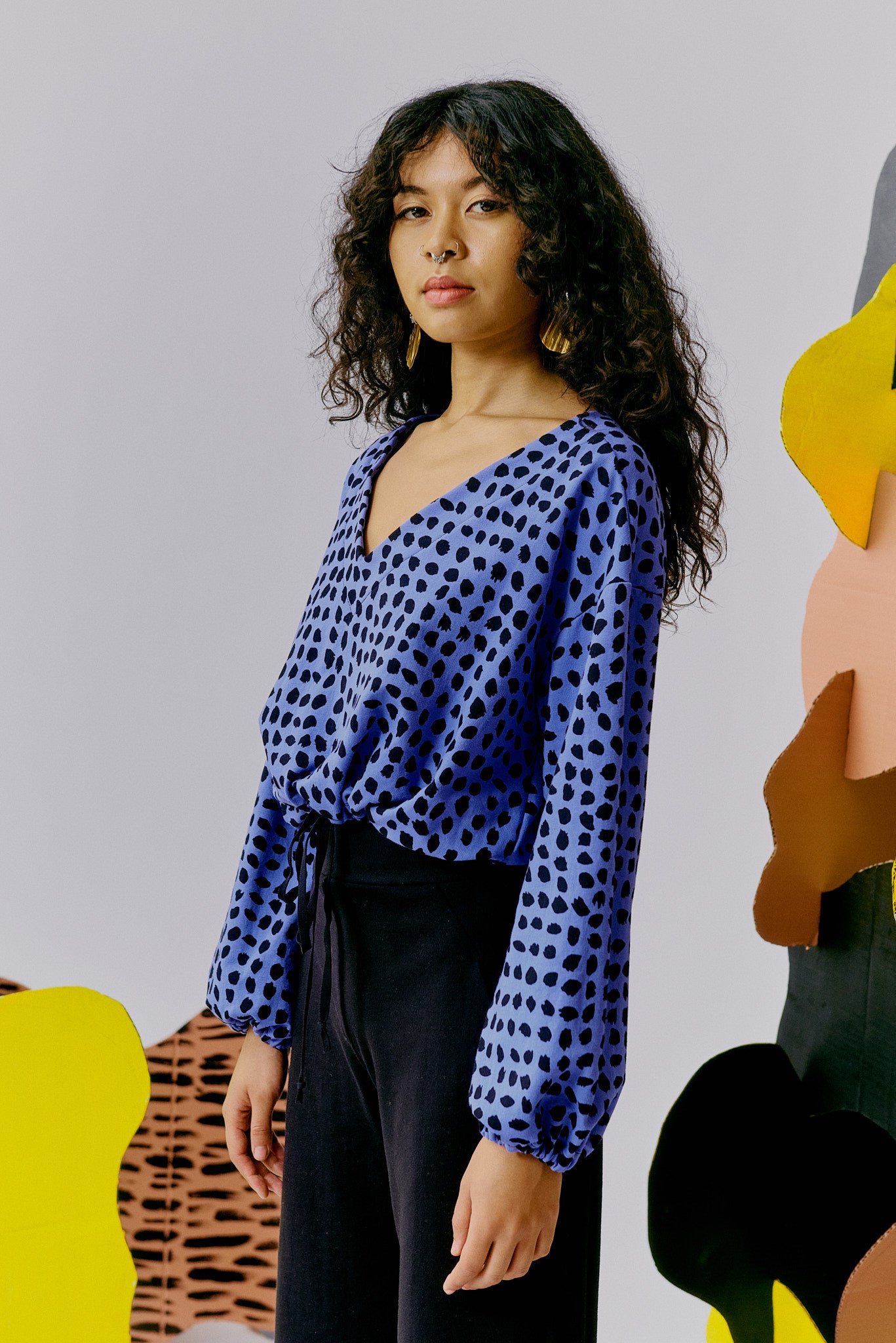 Cropped Drawstring Sweatshirt - Cornflower Spots
