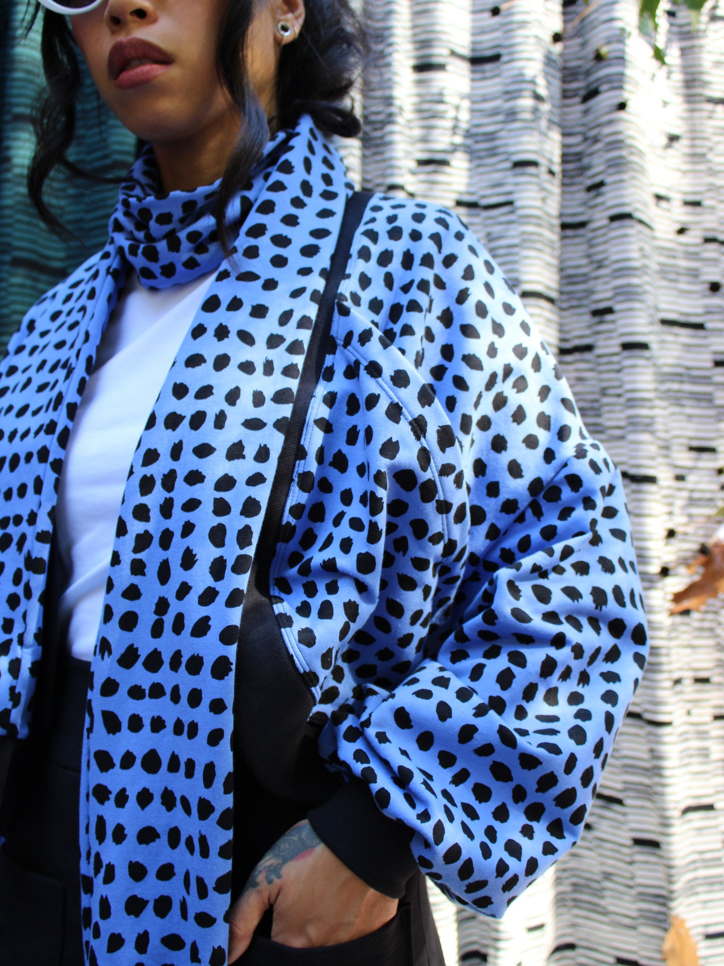 Sweatshirt Sleeve Scarf with Cuffs - Spots in Cornflower