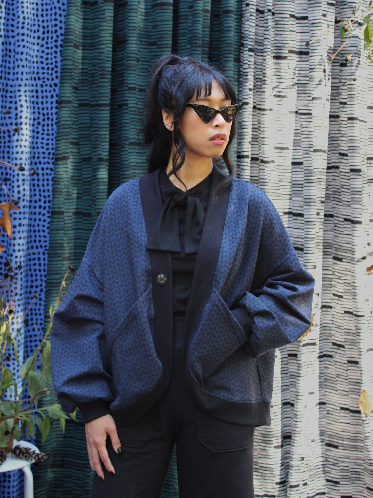 Oversized Sweatshirt Cardigan - Chunky Knit Print