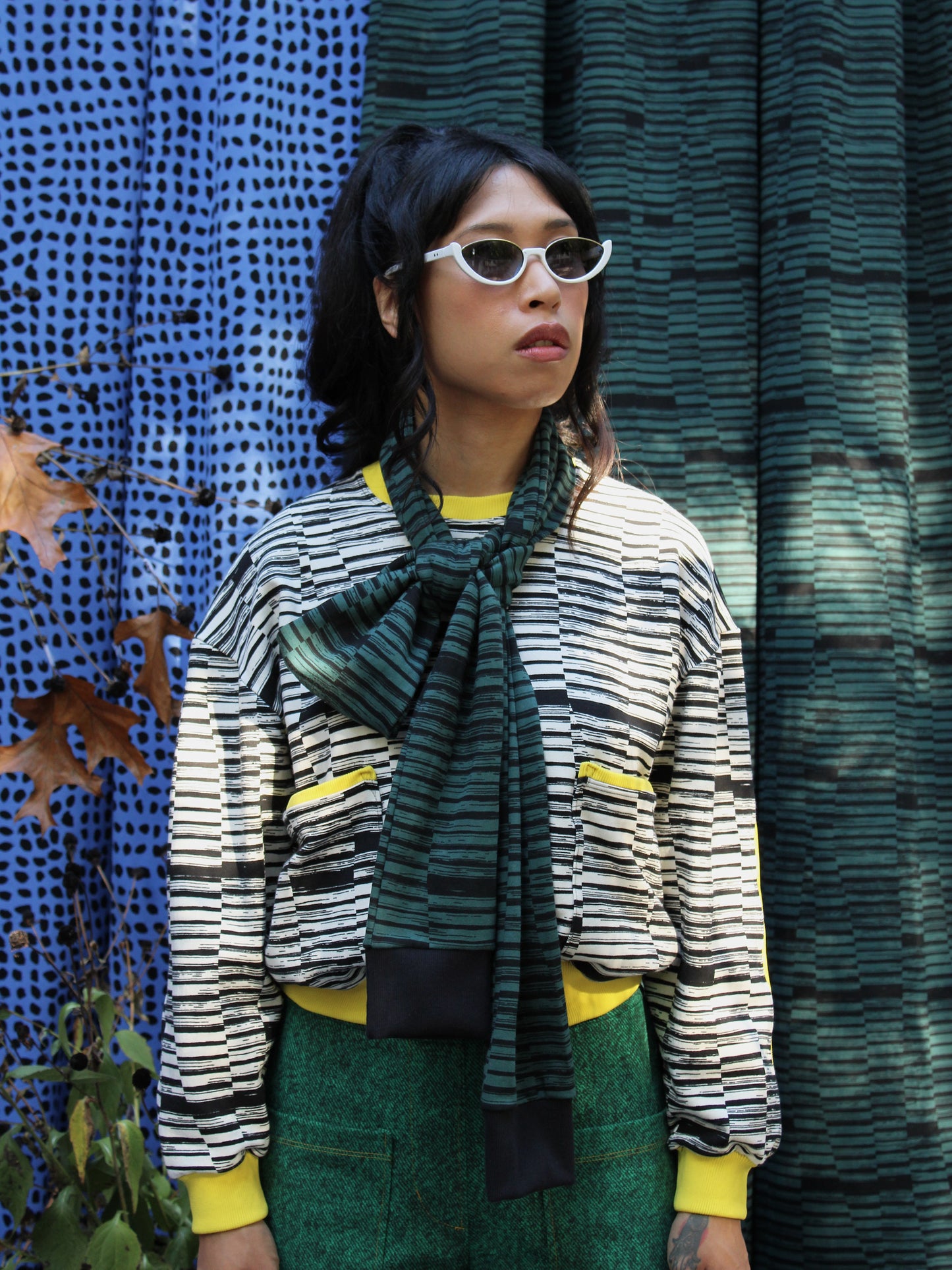 Sweatshirt Sleeve Scarf with Cuffs - Ink Dash in Forest