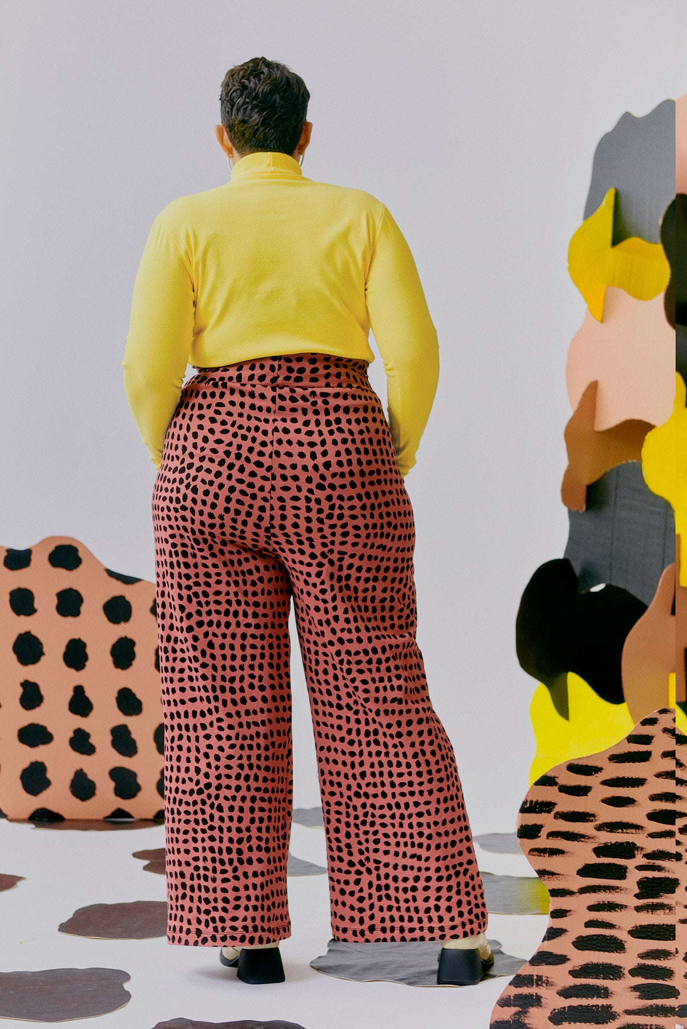 Wide Leg Sweatshirt Trousers - Mauve Spots