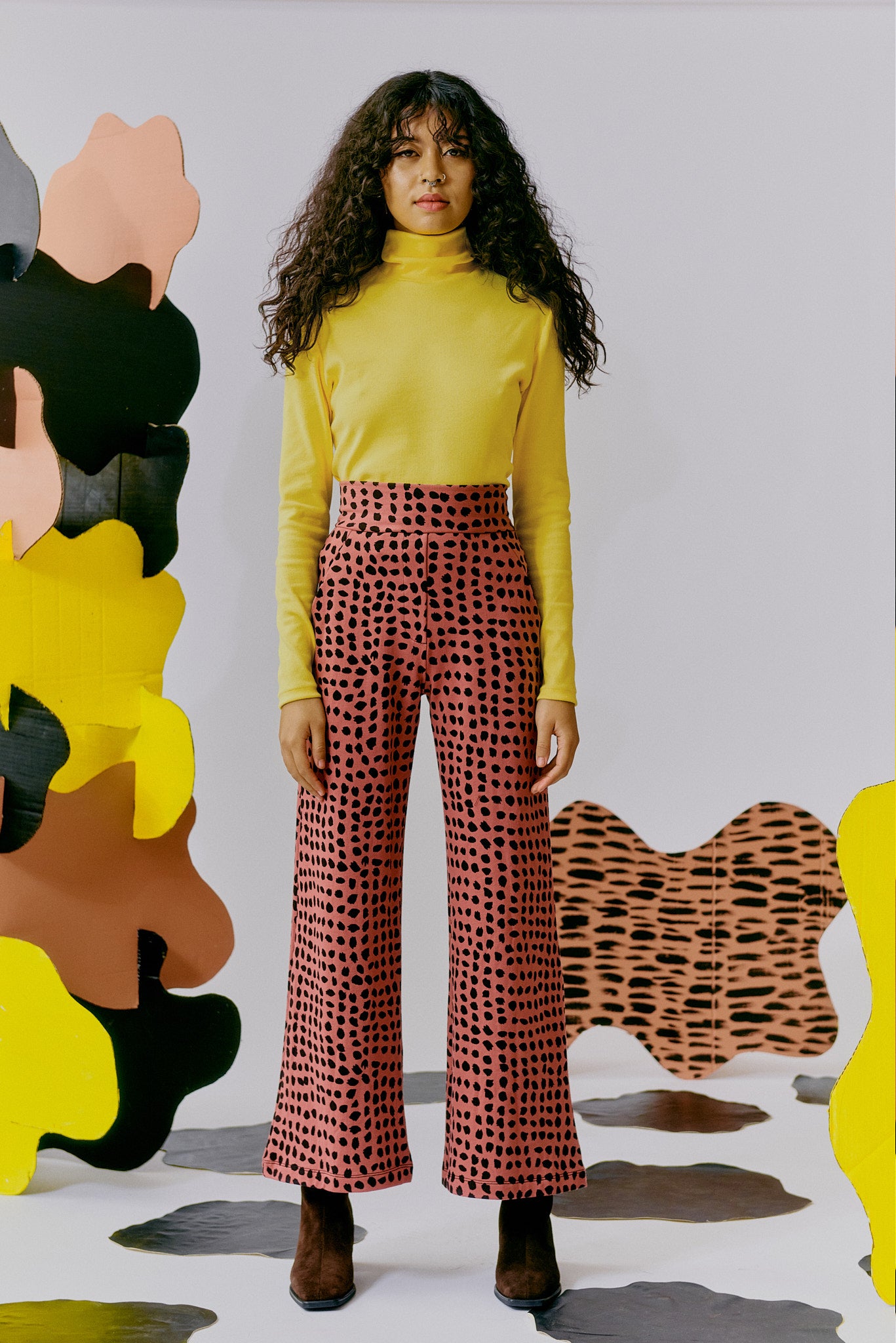 Wide Leg Sweatshirt Trousers - Mauve Spots