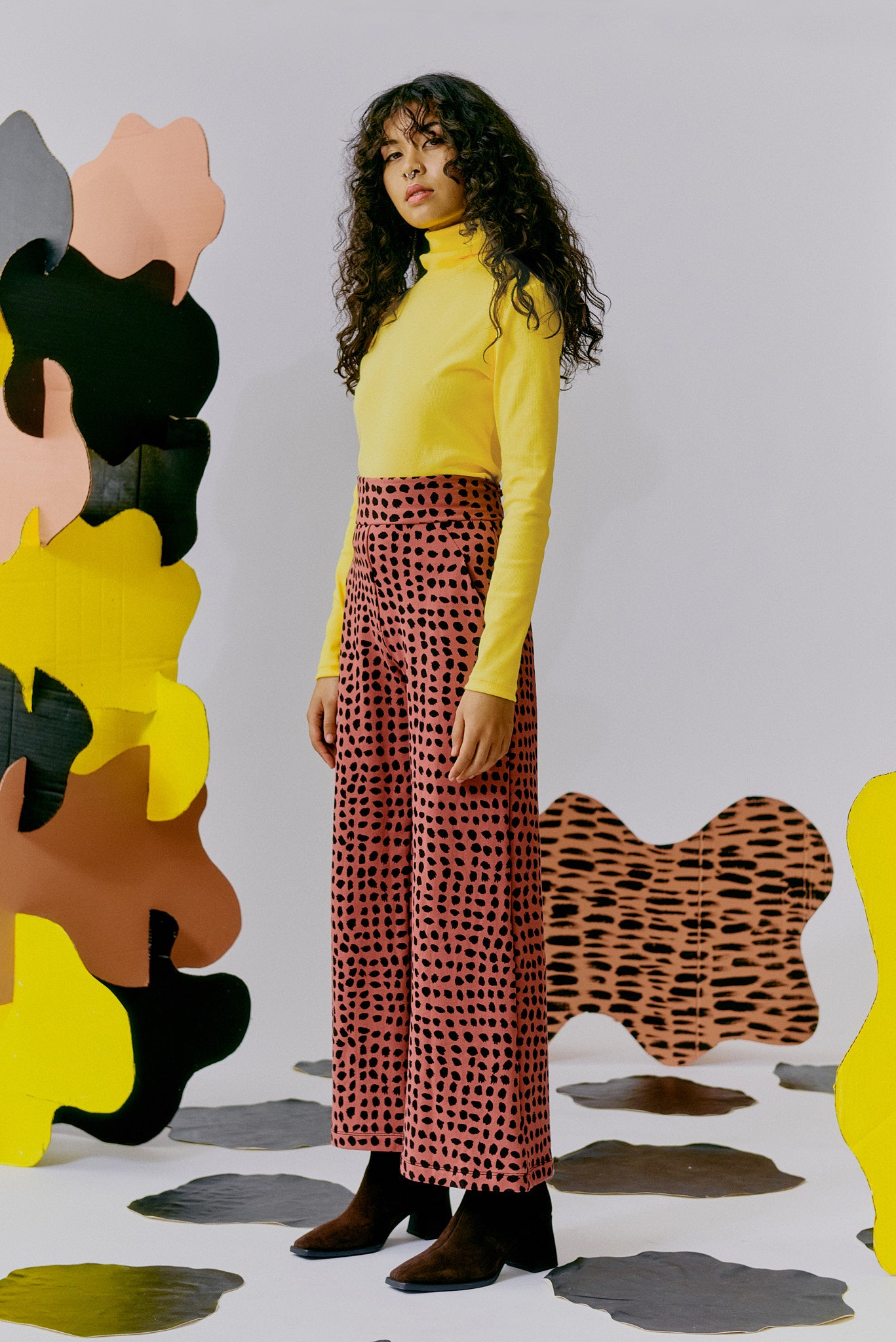Wide Leg Sweatshirt Trousers - Mauve Spots