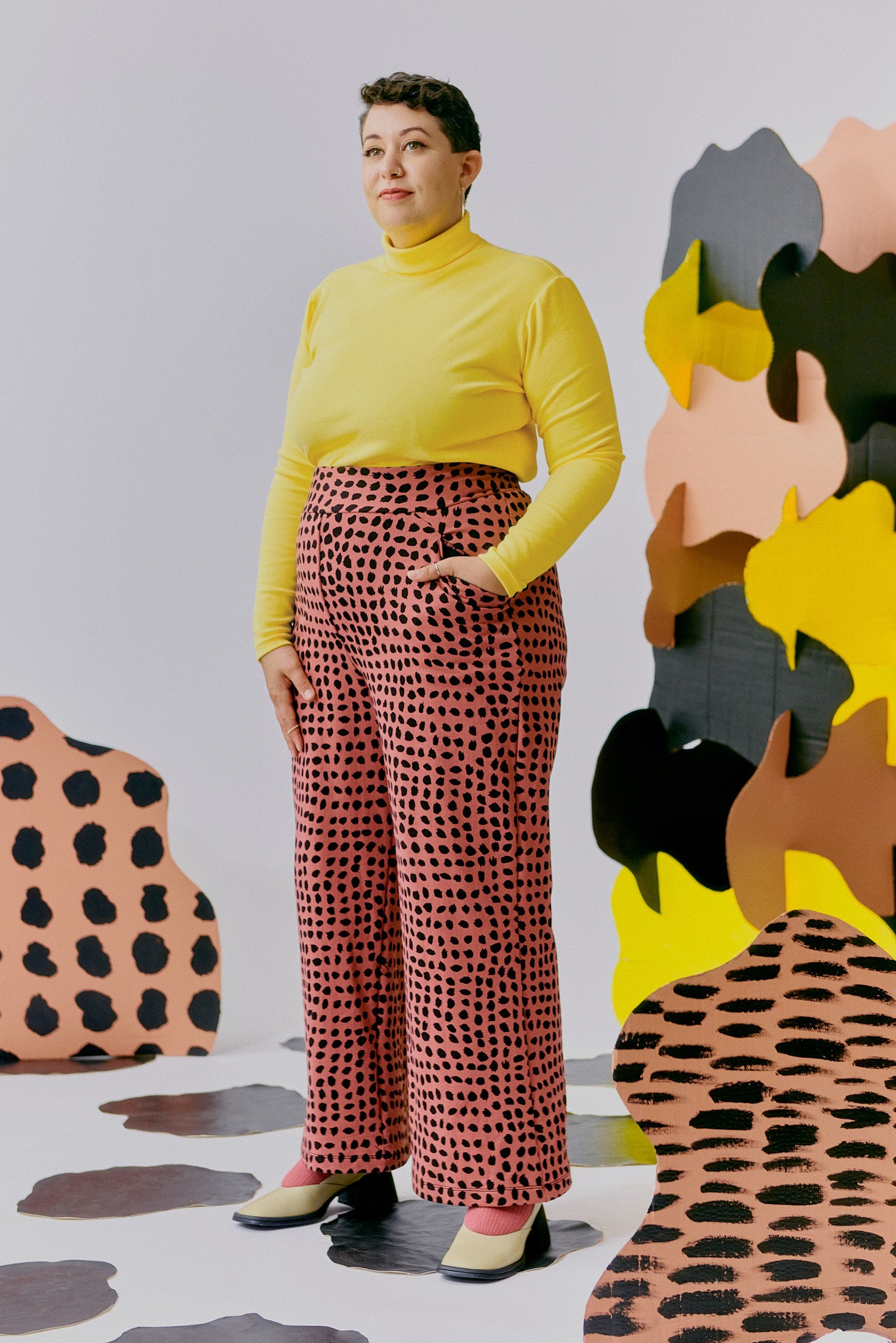 Wide Leg Sweatshirt Trousers - Mauve Spots