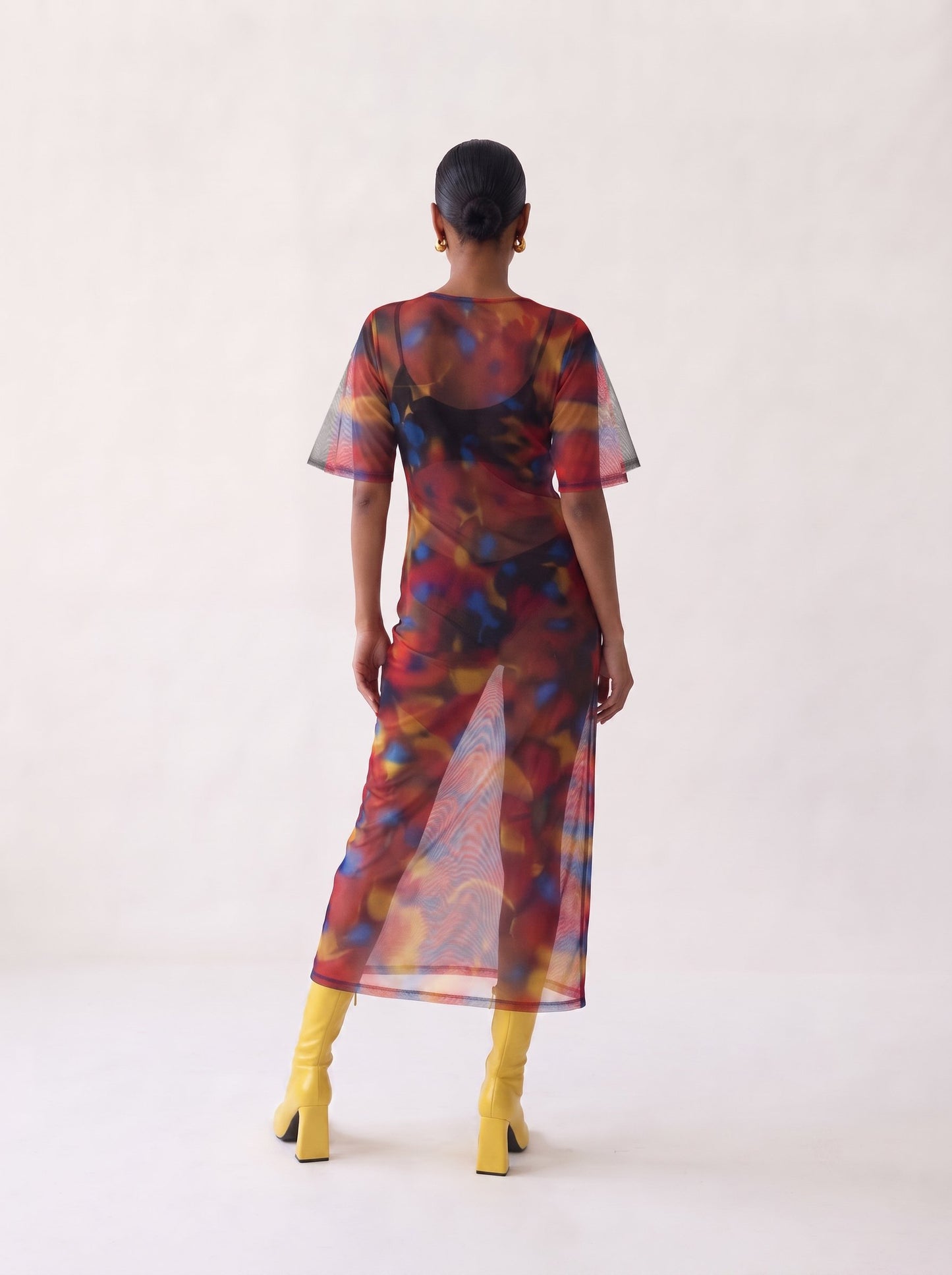 Transparent Boatneck Midi Dress - Hazy Dots