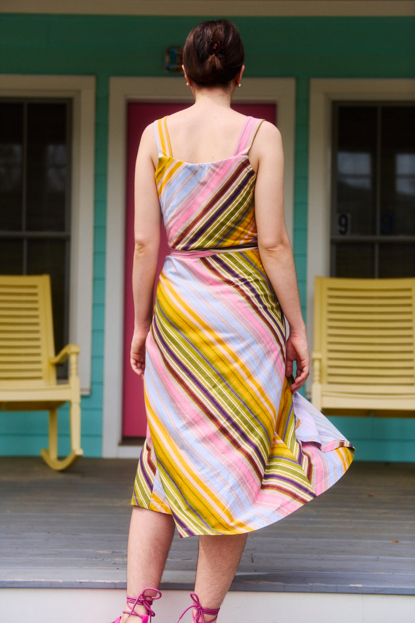 Striped Watercolor Wrap Dress