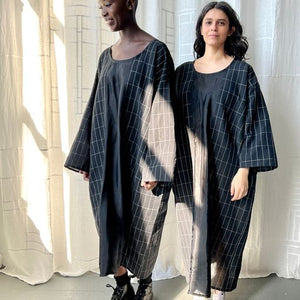 Black Grid Linen Silk Tunic