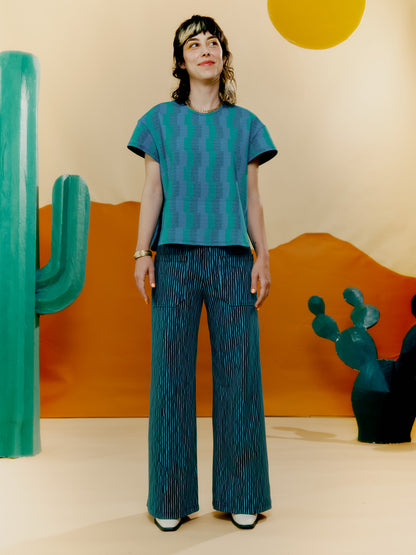 Side Slit Tee - Textured Stripes