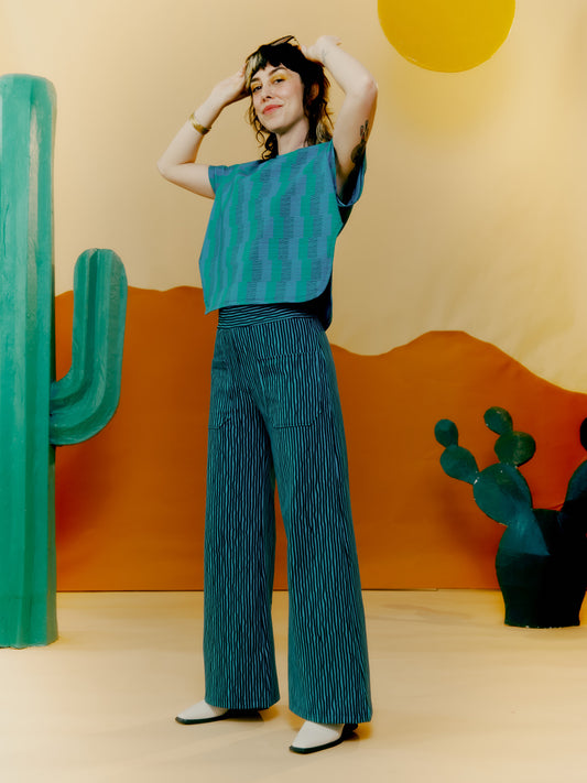Wide Leg Trouser - Drawn Pinstripe