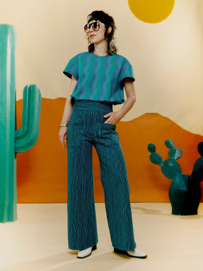 Wide Leg Trouser - Drawn Pinstripe