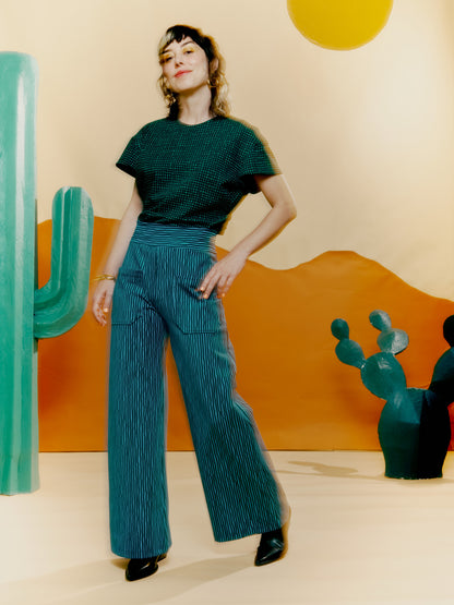 Wide Leg Trouser - Drawn Pinstripe