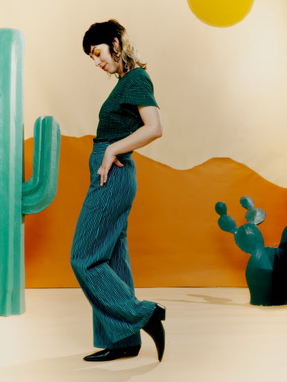Wide Leg Trouser - Drawn Pinstripe