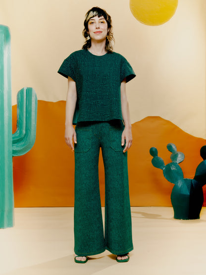 Wide Leg Trouser - Denim Print Green