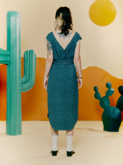 Hexagon Hem Dress - Denim Print Blue