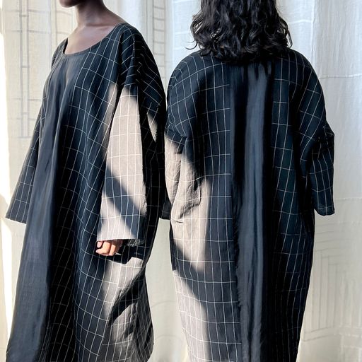 Black Grid Linen Silk Tunic