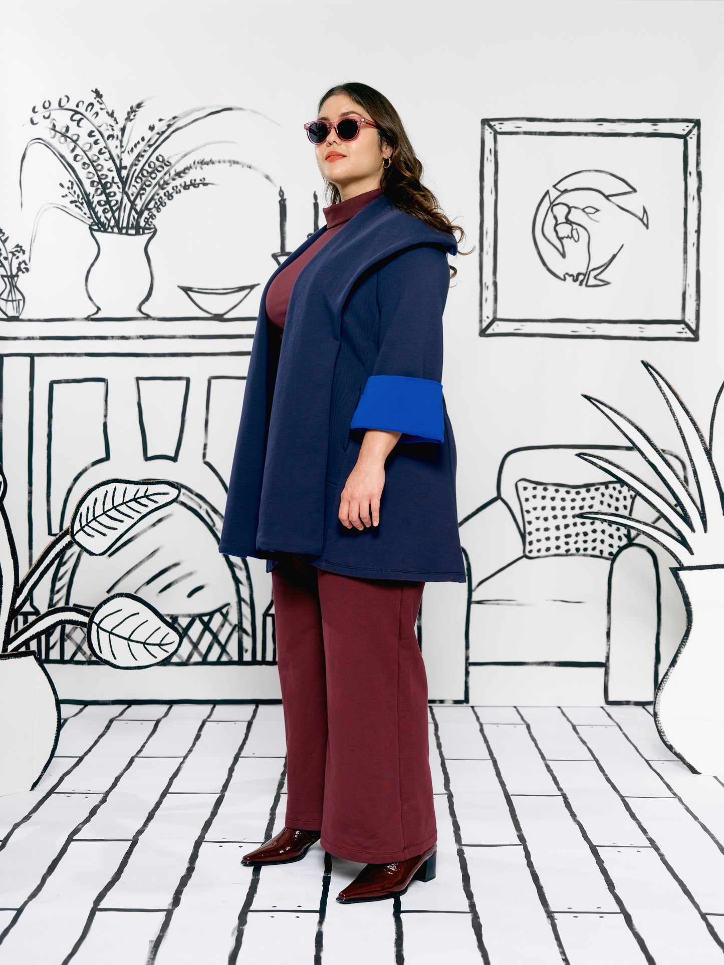 Colorblocked Pom Jacket (Navy, Electric Blue)