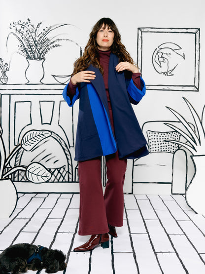 Colorblocked Pom Jacket (Navy, Electric Blue)