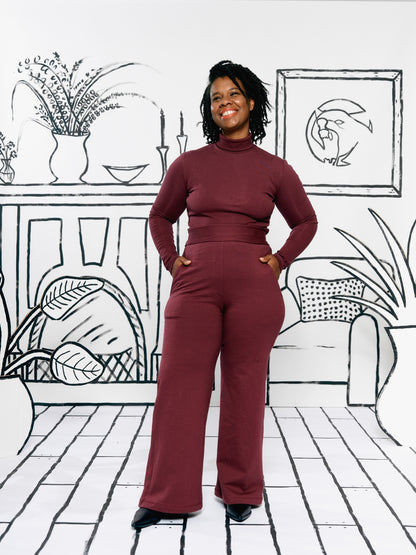 Wide Leg Trousers - Burgundy