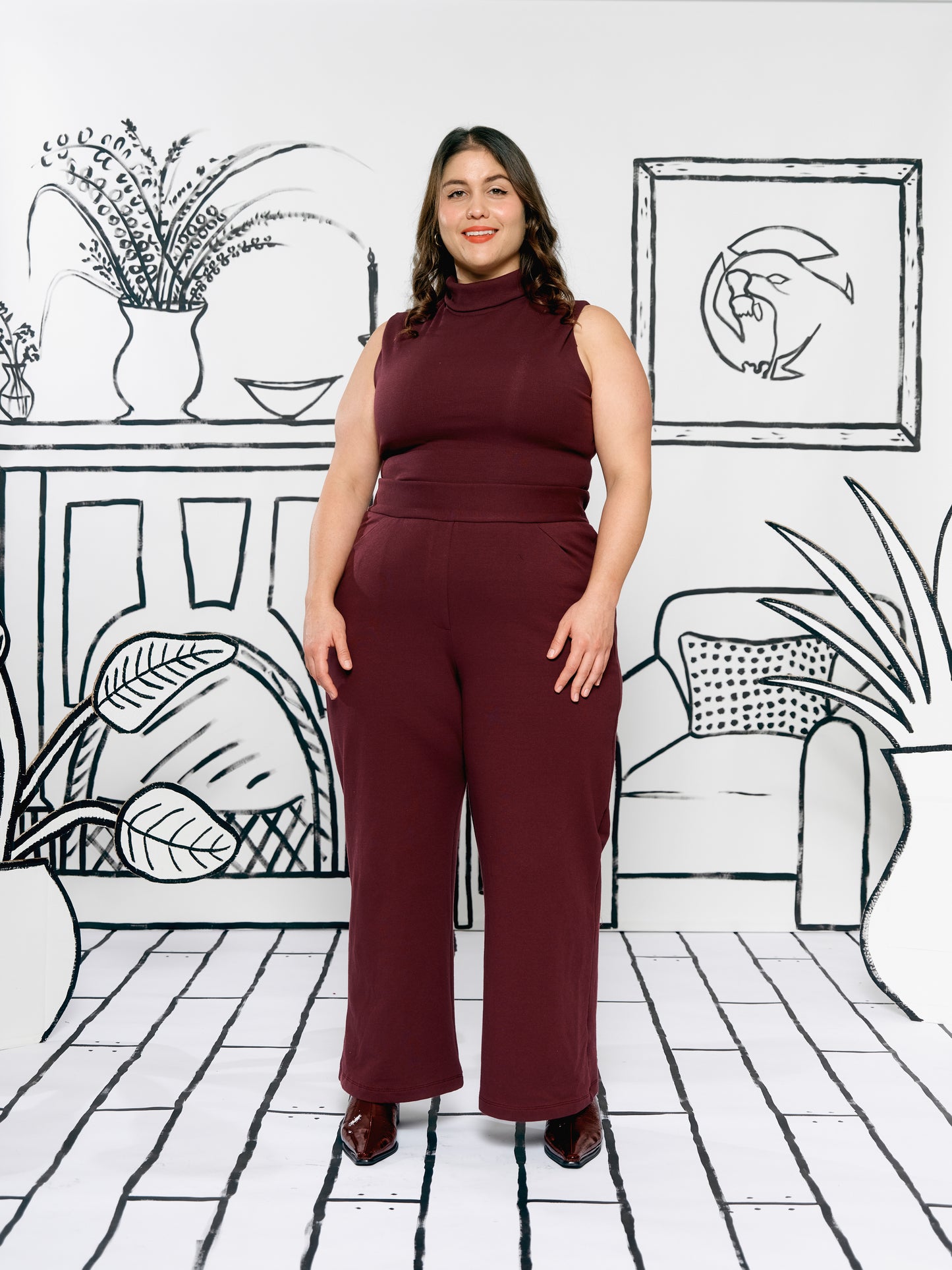 Wide Leg Trousers - Burgundy