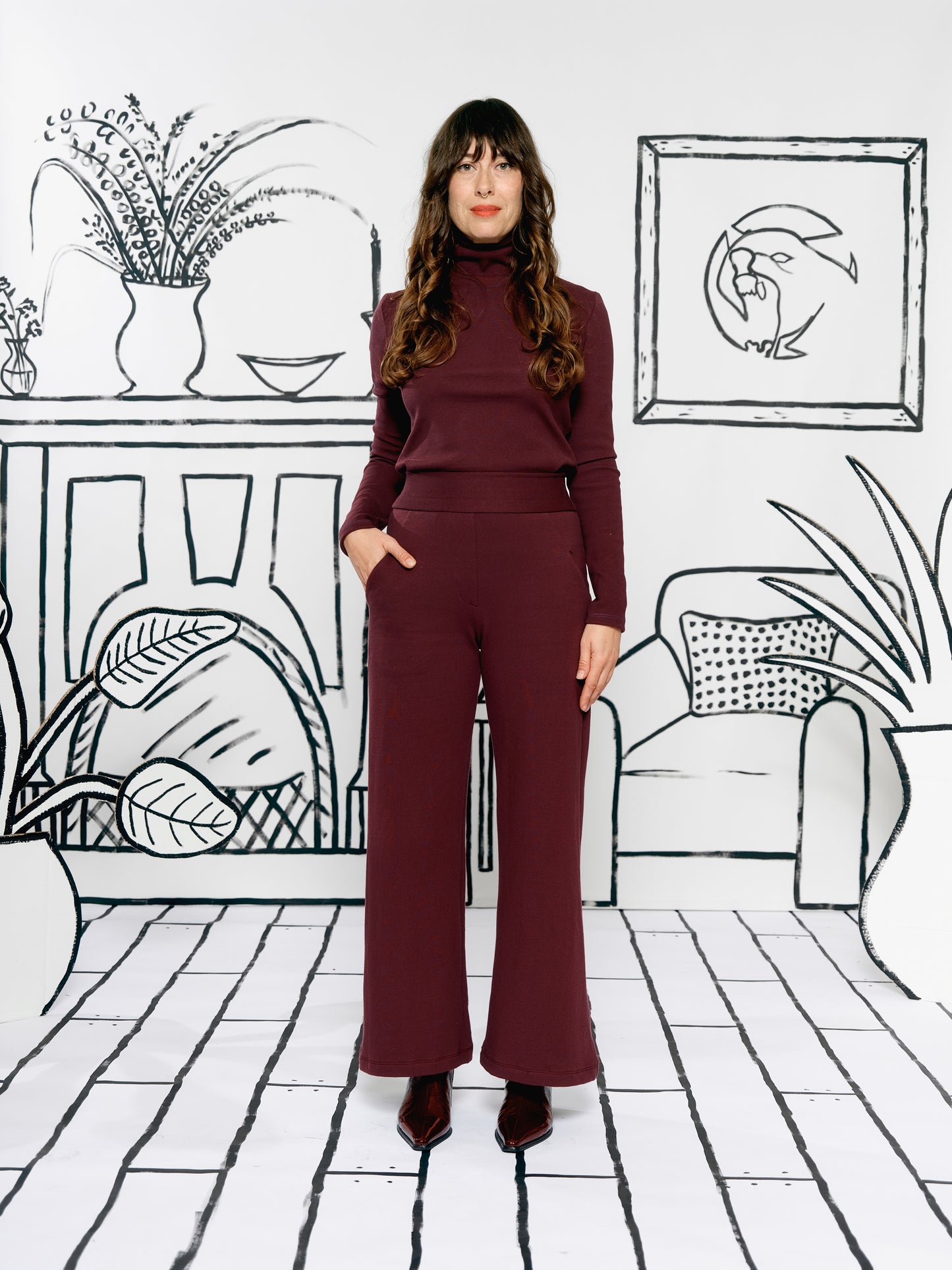 Wide Leg Trousers - Burgundy