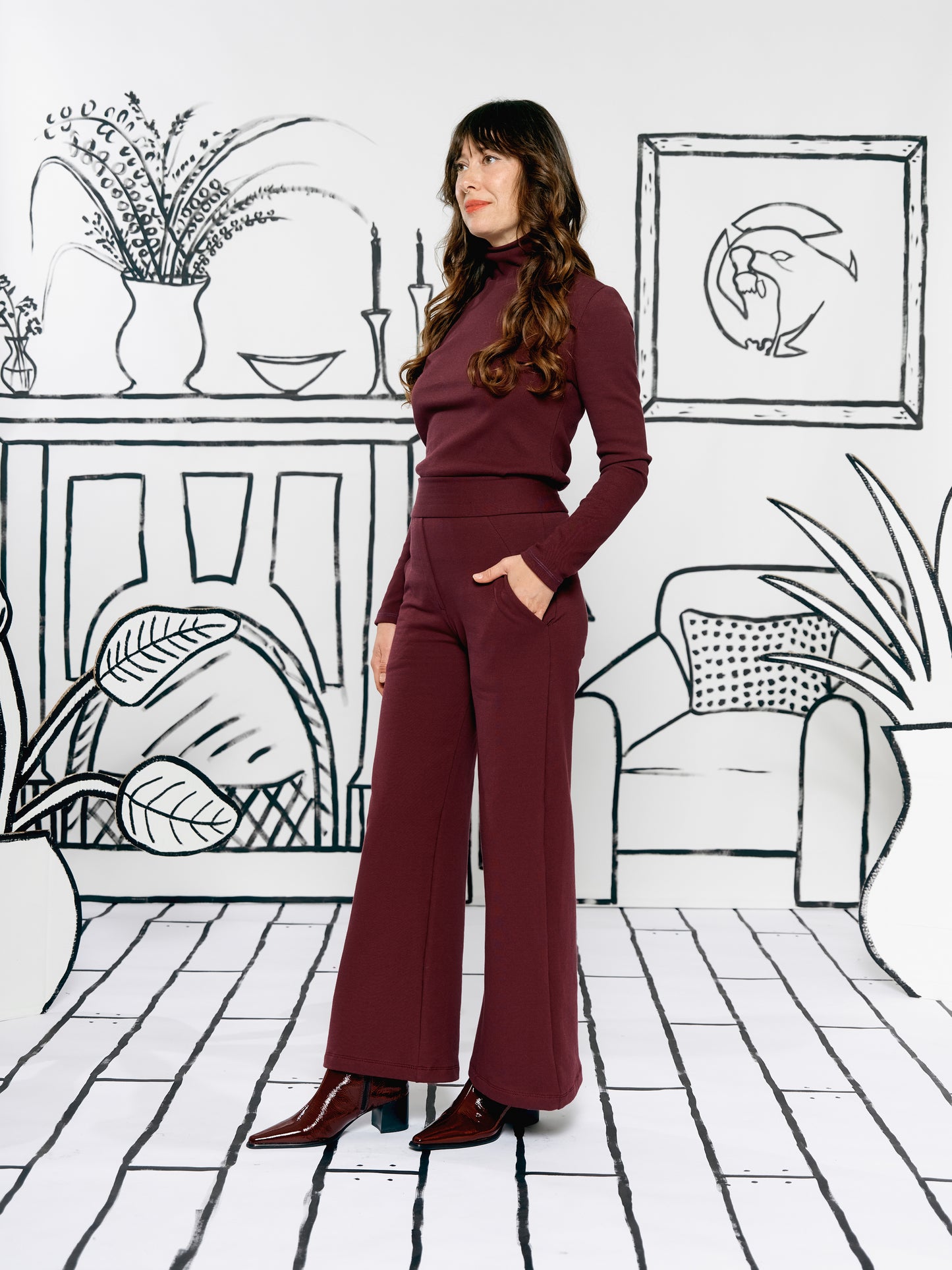 Wide Leg Trousers - Burgundy