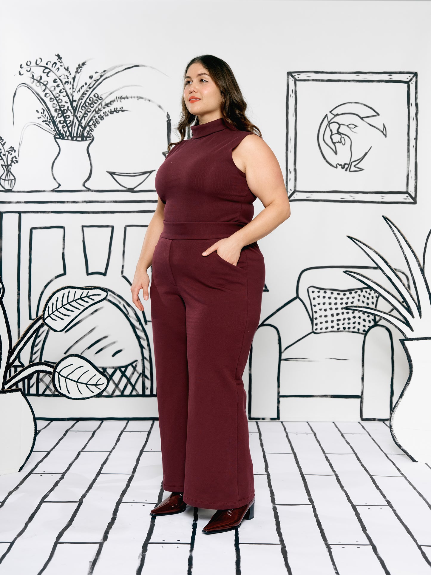 Wide Leg Trousers - Burgundy