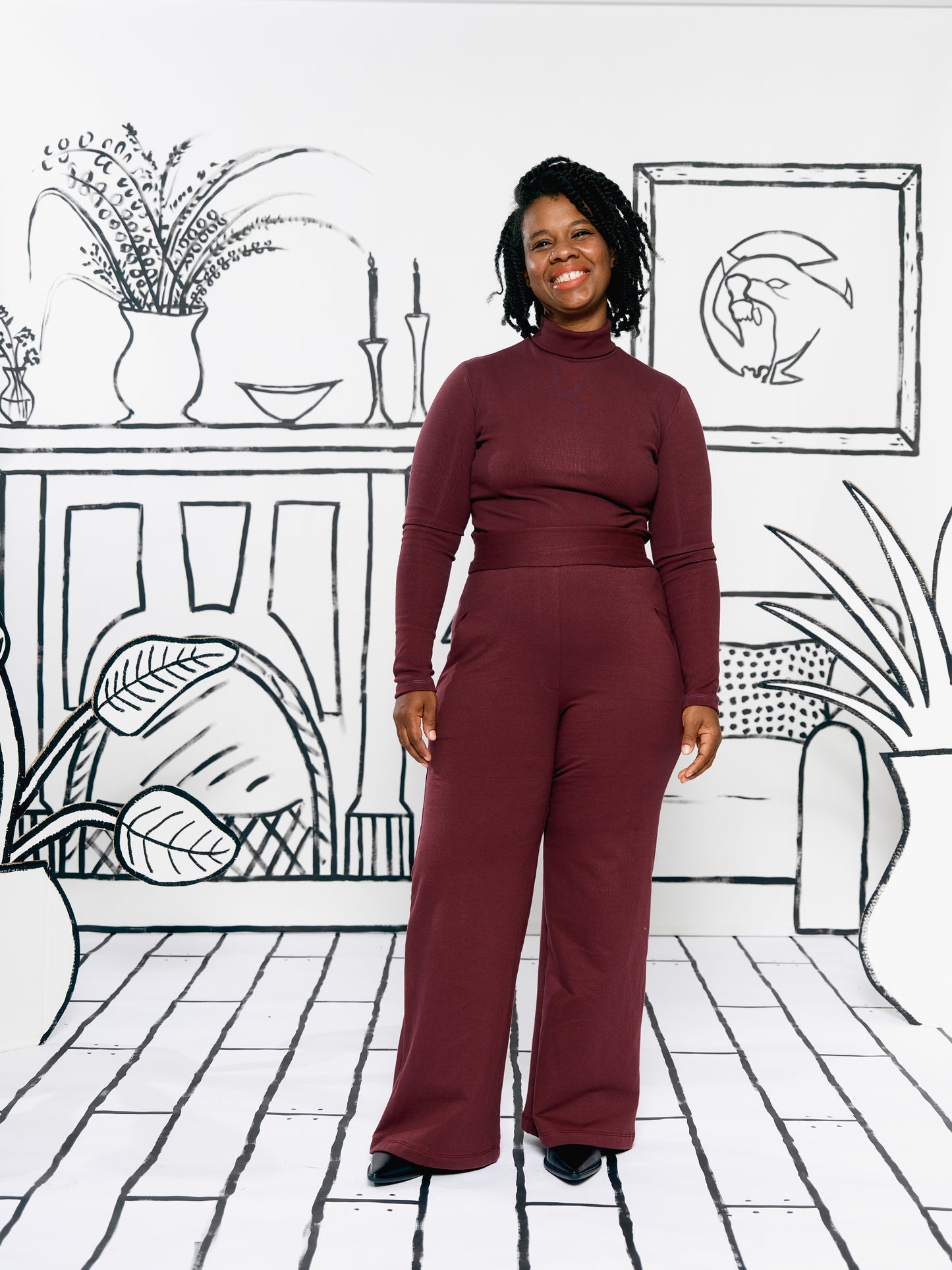 Wide Leg Trousers - Burgundy