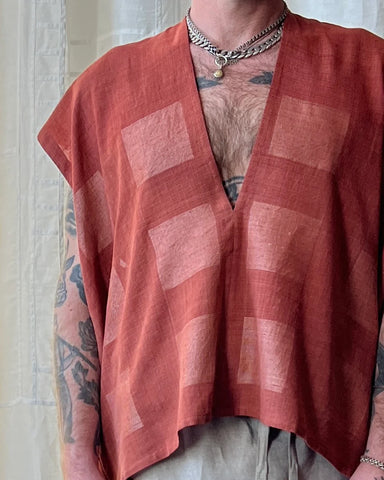 Hand Loom Woven Madder Dyed Silk Noil Vest