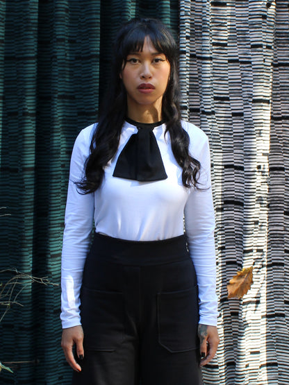 Tie Front Long Sleeve Tee - White