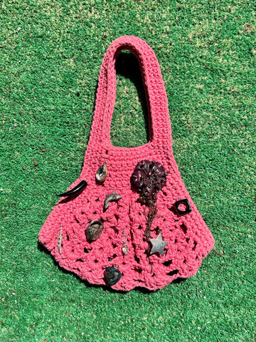 Recycled T-Shirt Crochet Mini Bag - Bedazzled Watermelon #2