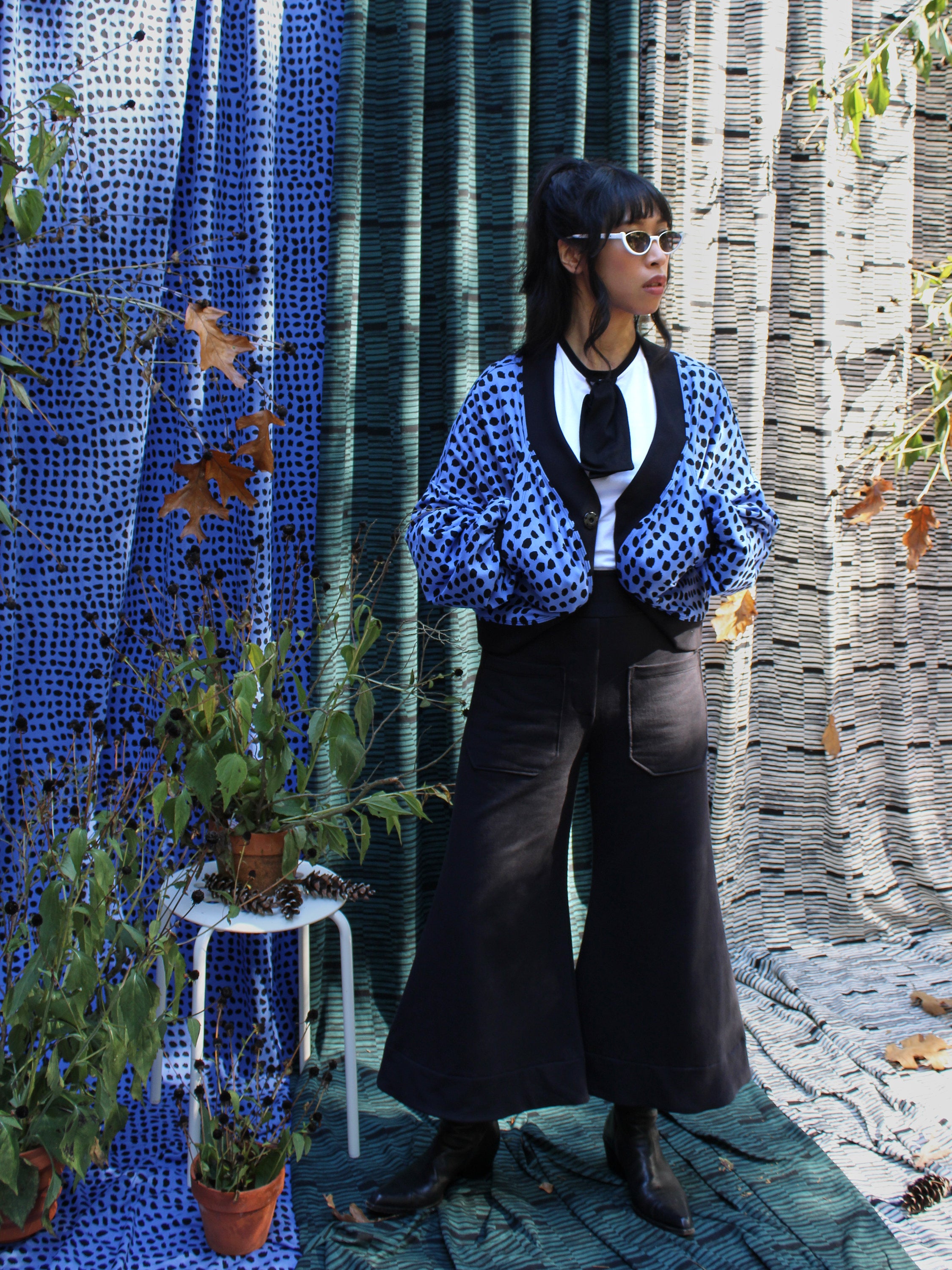 Cropped Cardigan - Cornflower Spots – Lobo Mau