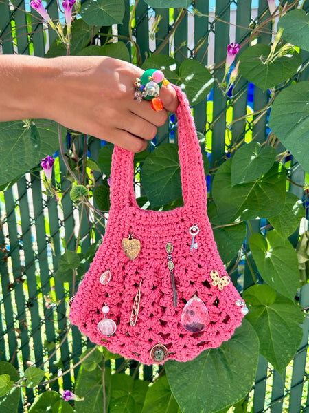 Recycled T-Shirt Crochet Mini Bag - Bedazzled Watermelon #3