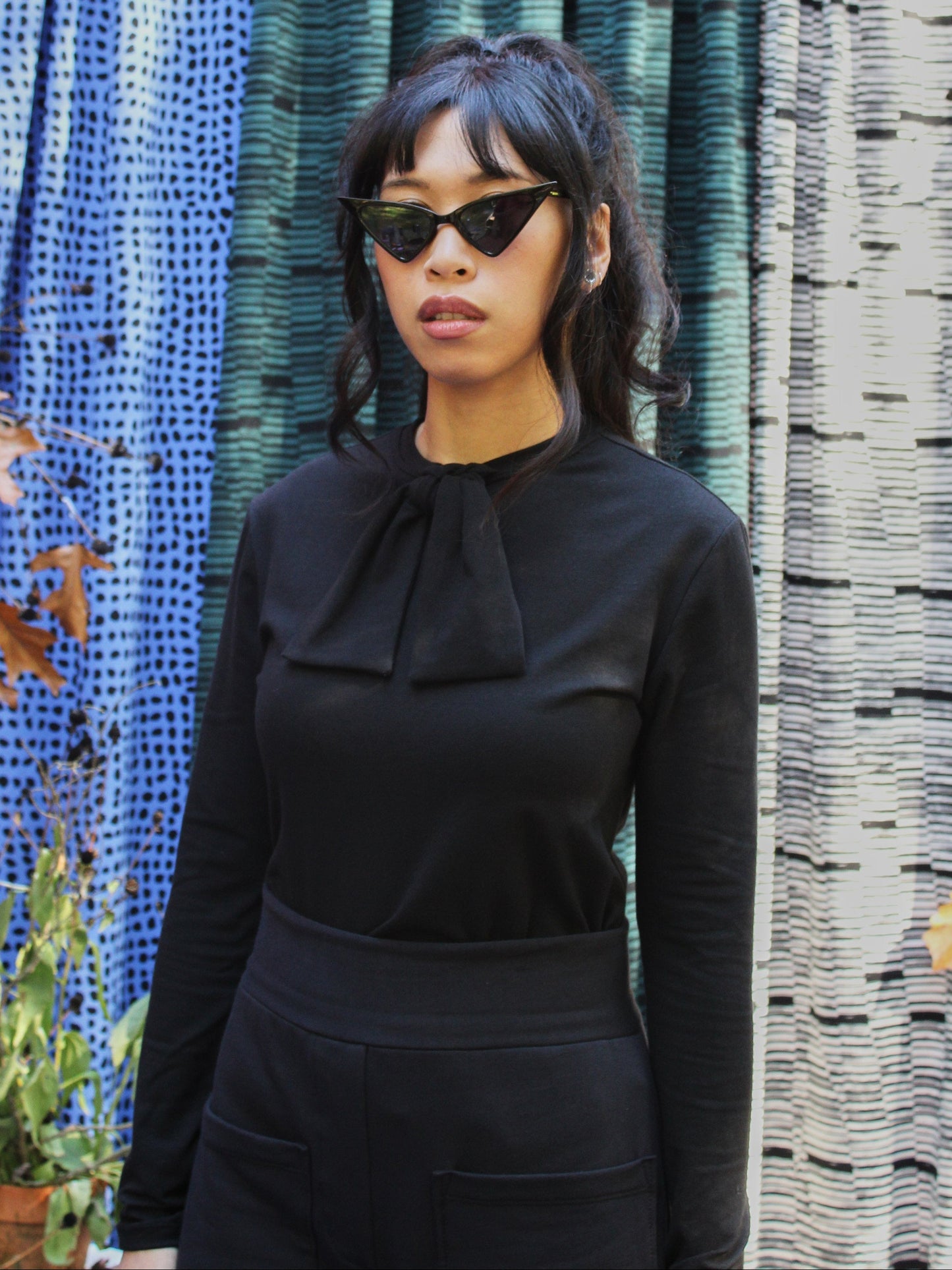 Tie Front Long Sleeve Tee - Black