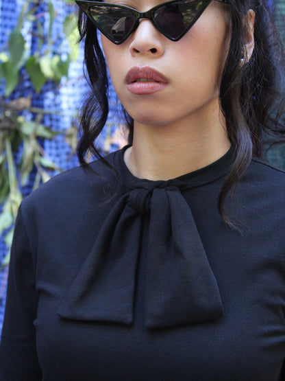 Tie Front Long Sleeve Tee - Black