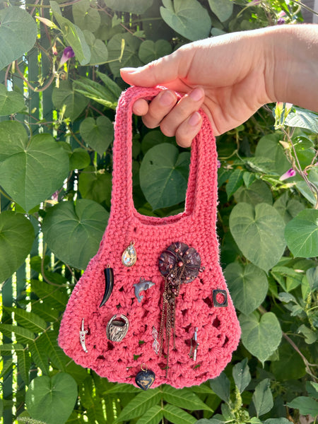 Recycled T-Shirt Crochet Mini Bag - Bedazzled Watermelon #2