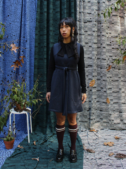 Adjustable Overalls Sweatshirt Dress - Chunky Knit Print